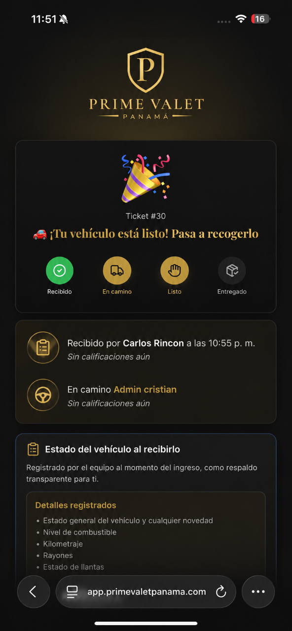 Notificación en la app: tu vehículo está listo